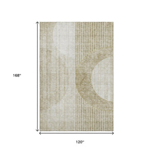 HomeRoots 10' X 14' Stylish Taupe and Beige Geometric Area Rug - Washable, Durable, UV Protected for Busy Homes 655758