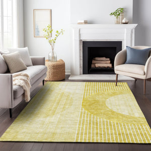 HomeRoots 5' X 8' Wheat Gold & Ivory Geometric Area Rug - Washable, UV Protected, Durable & Stain Resistant! 655760