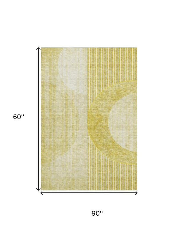 HomeRoots 5' X 8' Wheat Gold & Ivory Geometric Area Rug - Washable, UV Protected, Durable & Stain Resistant! 655760
