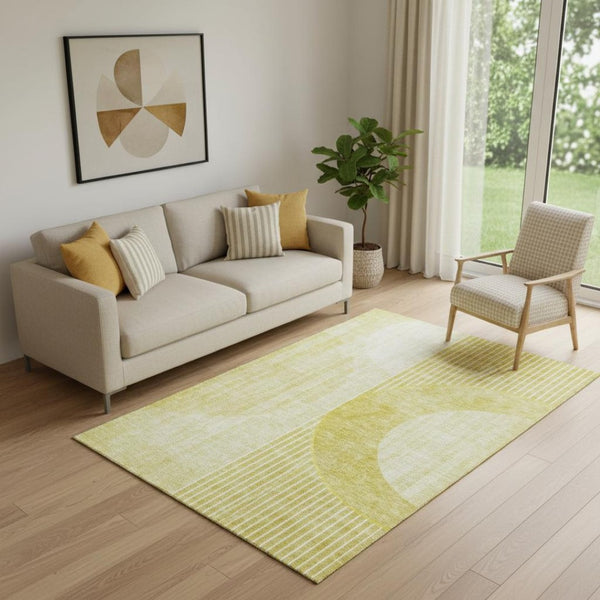 HomeRoots 5' X 8' Wheat Gold & Ivory Geometric Area Rug - Washable, UV Protected, Durable & Stain Resistant! 655760