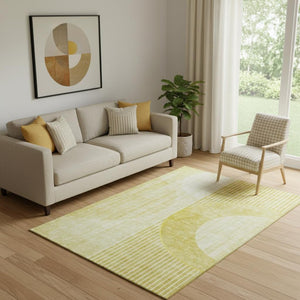 HomeRoots 5' X 8' Wheat Gold & Ivory Geometric Area Rug - Washable, UV Protected, Durable & Stain Resistant! 655760