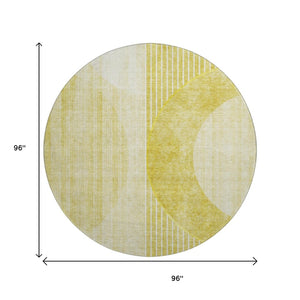 HomeRoots 8' Wheat Gold & Ivory Geometric Round Rug - Washable, UV Protected, Durable for Busy Homes & Pets 655761