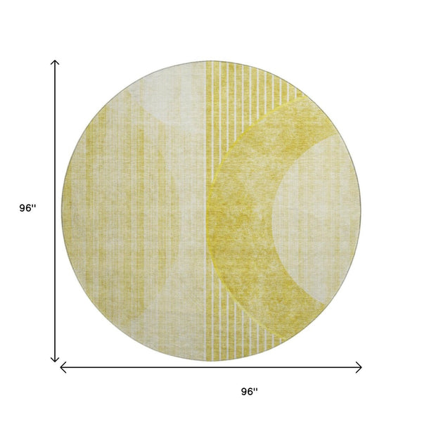 HomeRoots 8' Wheat Gold & Ivory Geometric Round Rug - Washable, UV Protected, Durable for Busy Homes & Pets 655761