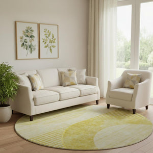 HomeRoots 8' Wheat Gold & Ivory Geometric Round Rug - Washable, UV Protected, Durable for Busy Homes & Pets 655761