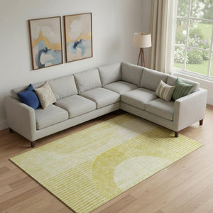 HomeRoots 8' X 10' Washable Wheat Gold & Ivory Geometric Area Rug - Durable, Stain-Resistant, UV Protected Design 655762