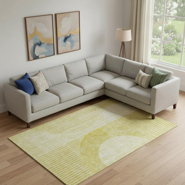 HomeRoots 8' X 10' Washable Wheat Gold & Ivory Geometric Area Rug - Durable, Stain-Resistant, UV Protected Design 655762