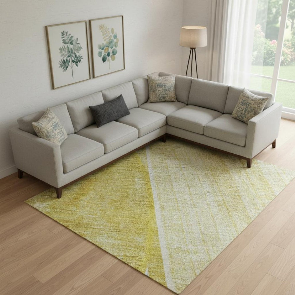 HomeRoots 9' X 12' Wheat Gold Geometric Washable Area Rug - Durable, UV Protected, Perfect for High-Traffic Spaces 655763