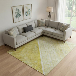 HomeRoots 9' X 12' Wheat Gold Geometric Washable Area Rug - Durable, UV Protected, Perfect for High-Traffic Spaces 655763