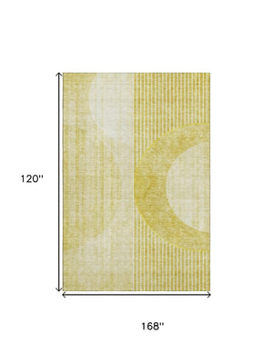 HomeRoots 10' X 14' Wheat Gold & Ivory Geometric Washable Area Rug - Durable, UV-Protected, Stylish Design! 655764