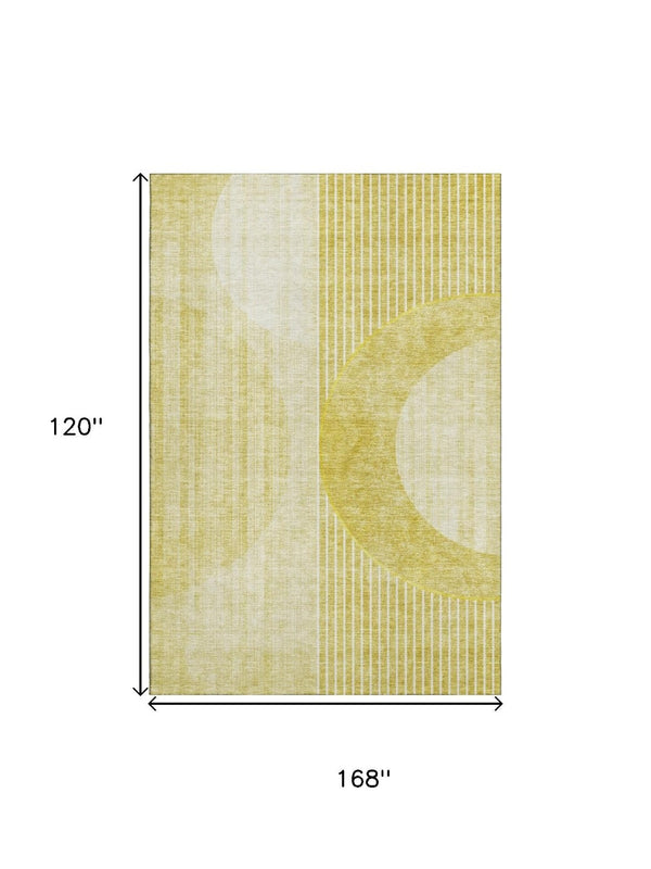 HomeRoots 10' X 14' Wheat Gold & Ivory Geometric Washable Area Rug - Durable, UV-Protected, Stylish Design! 655764
