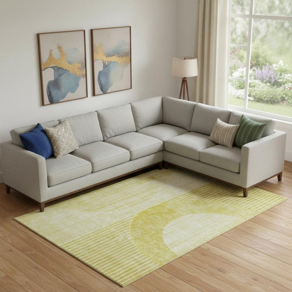HomeRoots 10' X 14' Wheat Gold & Ivory Geometric Washable Area Rug - Durable, UV-Protected, Stylish Design! 655764