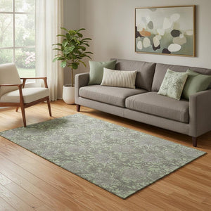 HomeRoots 5' Artichoke Green & Gray Floral Washable Area Rug - Durable, UV Protected & Easy-Care for Homes! 655766