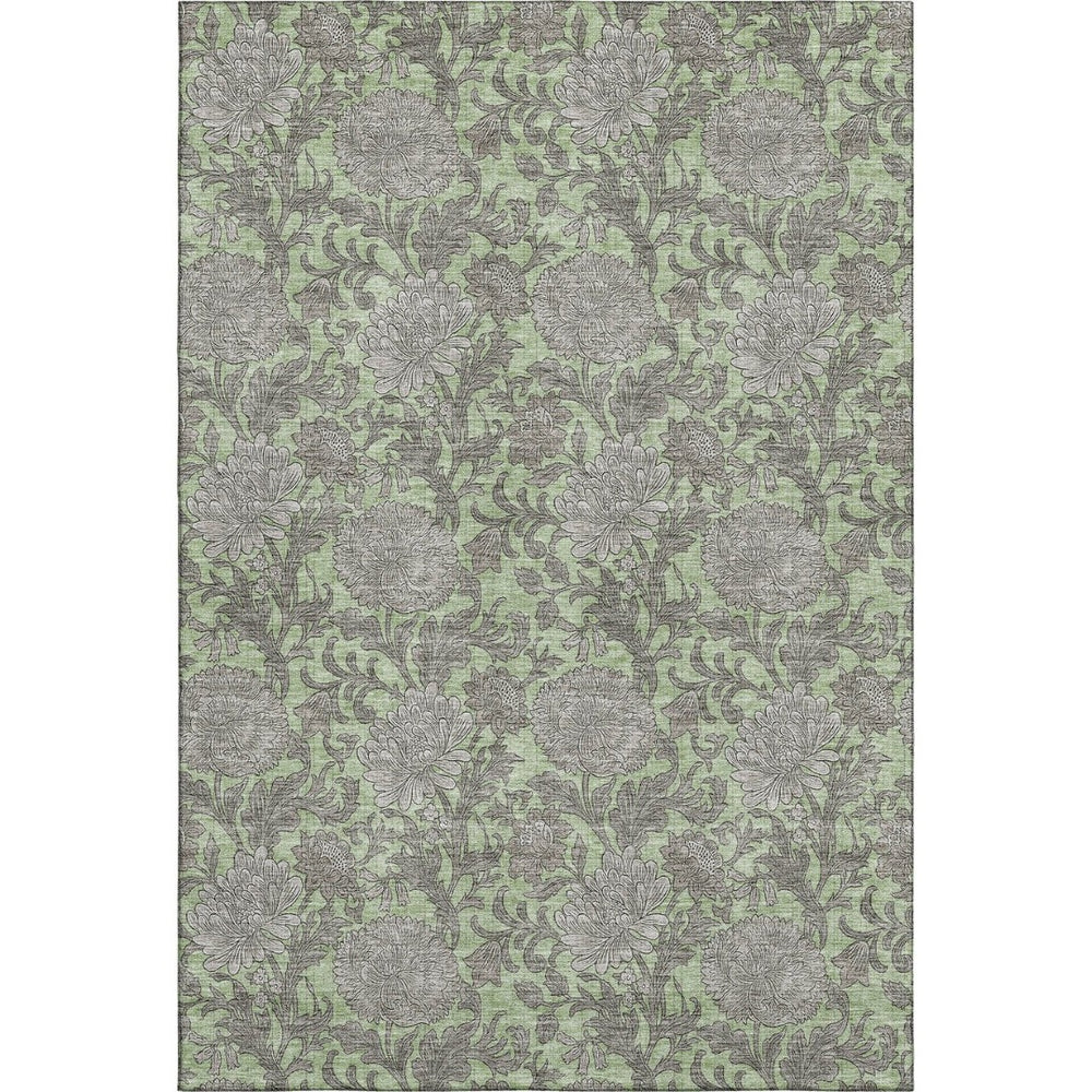 HomeRoots 8' X 10' Artichoke Green & Gray Floral Area Rug – Washable, UV Protected, Durable & Stylish Home Accent 655768