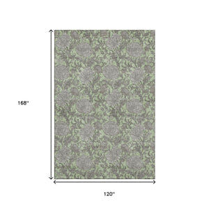 HomeRoots 10' X 14' Artichoke Green & Gray Floral Area Rug - Washable, UV Protection, Kid & Pet-Friendly! 655770