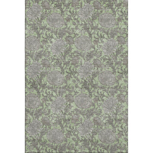 HomeRoots 10' X 14' Artichoke Green & Gray Floral Area Rug - Washable, UV Protection, Kid & Pet-Friendly! 655770
