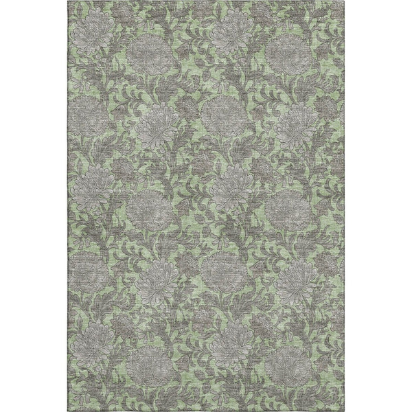 HomeRoots 10' X 14' Artichoke Green & Gray Floral Area Rug - Washable, UV Protection, Kid & Pet-Friendly! 655770