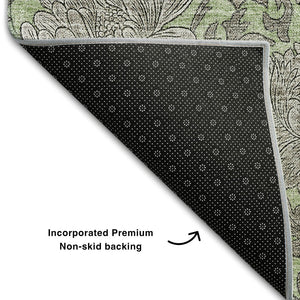 HomeRoots 10' X 14' Artichoke Green & Gray Floral Area Rug - Washable, UV Protection, Kid & Pet-Friendly! 655770