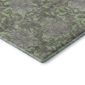HomeRoots 10' X 14' Artichoke Green & Gray Floral Area Rug - Washable, UV Protection, Kid & Pet-Friendly! 655770