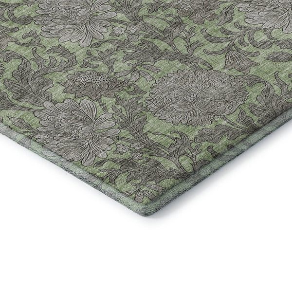 HomeRoots 10' X 14' Artichoke Green & Gray Floral Area Rug - Washable, UV Protection, Kid & Pet-Friendly! 655770