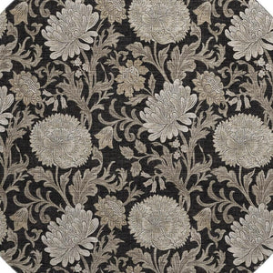 HomeRoots 8' Black and Beige Floral Round Rug - Washable, UV-Protected, Durable for High-Traffic Homes 655773