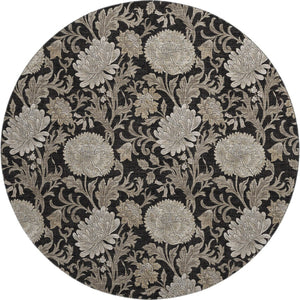 HomeRoots 8' Black and Beige Floral Round Rug - Washable, UV-Protected, Durable for High-Traffic Homes 655773