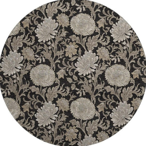 HomeRoots 8' Black and Beige Floral Round Rug - Washable, UV-Protected, Durable for High-Traffic Homes 655773