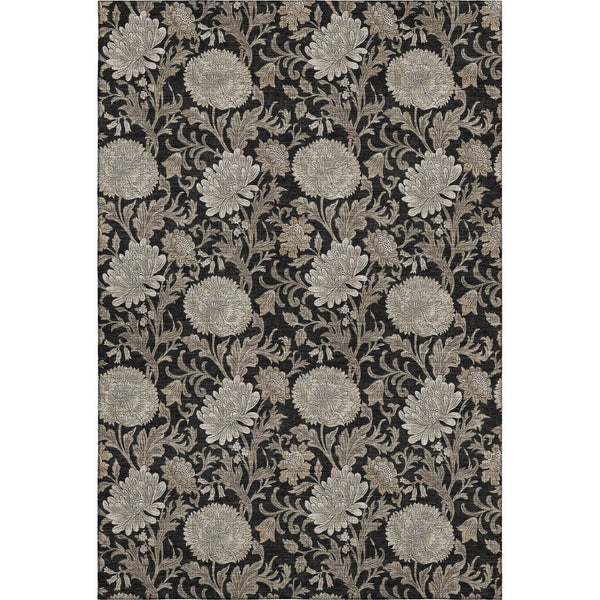 HomeRoots 8' X 10' Elegant Black and Beige Floral Area Rug - Durable, Washable, UV Protected for High-Traffic Spaces 655774