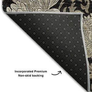 HomeRoots 8' X 10' Elegant Black and Beige Floral Area Rug - Durable, Washable, UV Protected for High-Traffic Spaces 655774