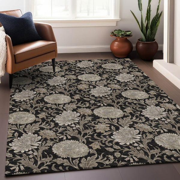 HomeRoots 8' X 10' Elegant Black and Beige Floral Area Rug - Durable, Washable, UV Protected for High-Traffic Spaces 655774
