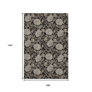 HomeRoots 9' X 12' Black And Beige Floral Area Rug - UV Protected, Washable, Durable, Ideal for Busy Homes 655775