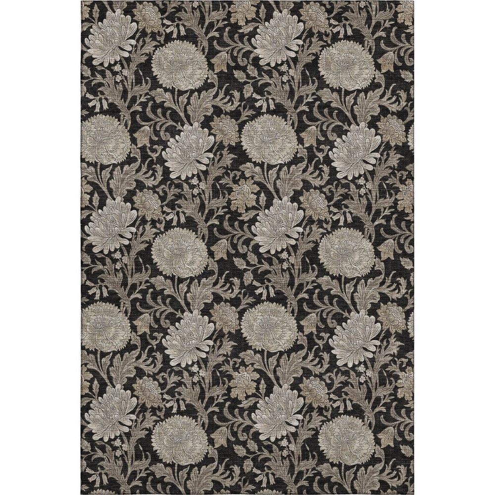 HomeRoots 9' X 12' Black And Beige Floral Area Rug - UV Protected, Washable, Durable, Ideal for Busy Homes 655775