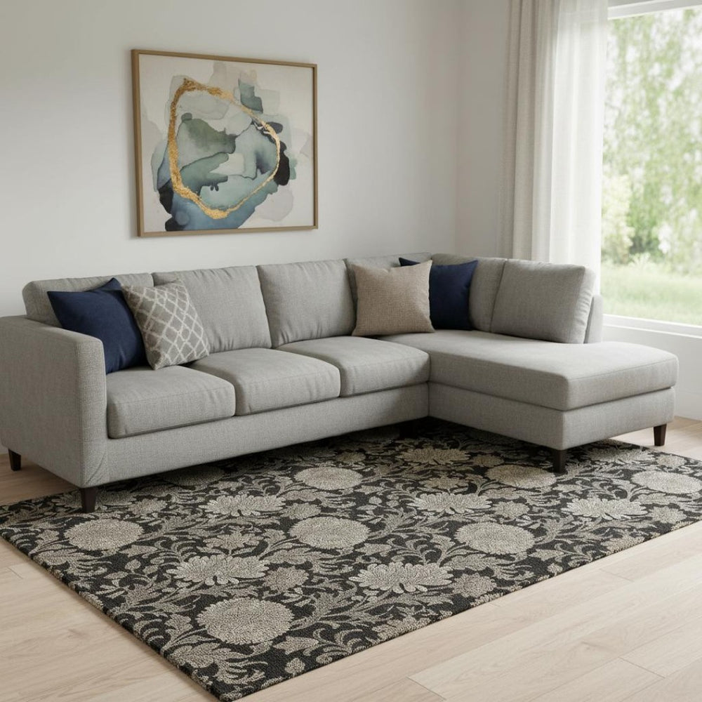 HomeRoots 9' X 12' Black And Beige Floral Area Rug - UV Protected, Washable, Durable, Ideal for Busy Homes 655775