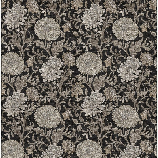 HomeRoots 10' X 14' Black & Beige Floral Washable Area Rug - Durable, Stain Resistant, UV Protected Design 655776