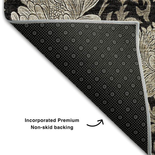 HomeRoots 10' X 14' Black & Beige Floral Washable Area Rug - Durable, Stain Resistant, UV Protected Design 655776