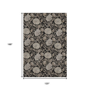 HomeRoots 10' X 14' Black & Beige Floral Washable Area Rug - Durable, Stain Resistant, UV Protected Design 655776