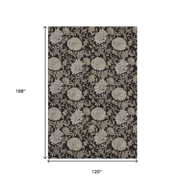 HomeRoots 10' X 14' Black & Beige Floral Washable Area Rug - Durable, Stain Resistant, UV Protected Design 655776