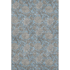 HomeRoots 5' X 8' Washable Floral Area Rug in Blue and Gray - Durable, UV-Protected, Ideal for Everyday Use 655778