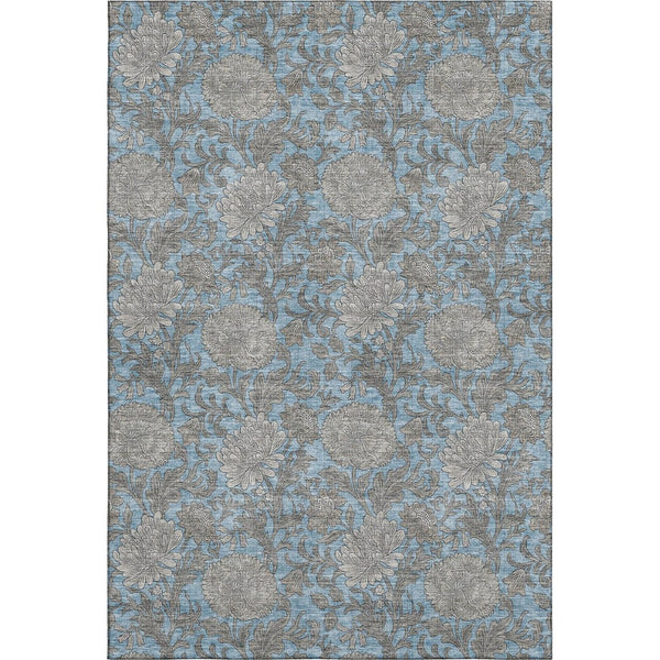 HomeRoots 5' X 8' Washable Floral Area Rug in Blue and Gray - Durable, UV-Protected, Ideal for Everyday Use 655778