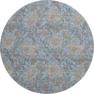 HomeRoots 8' Blue and Gray Floral Area Rug - Washable, UV Protected, Durable for High-Traffic Spaces & Style 655779