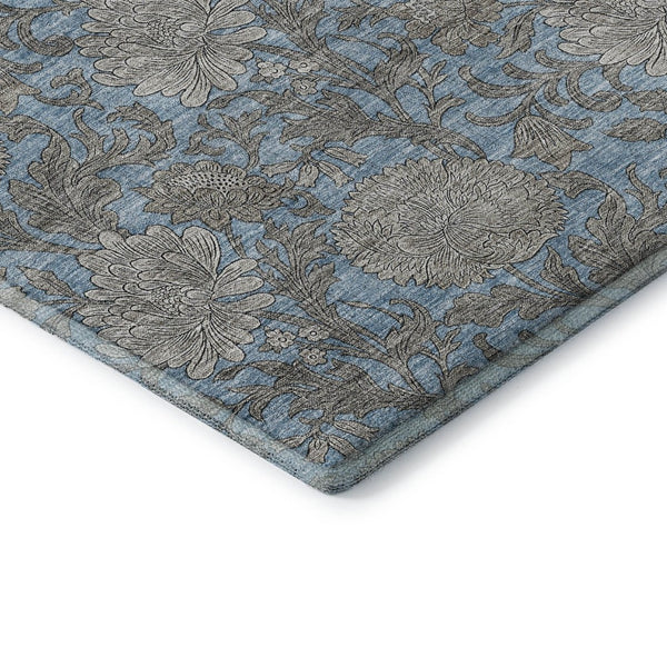HomeRoots 8' Blue and Gray Floral Area Rug - Washable, UV Protected, Durable for High-Traffic Spaces & Style 655779