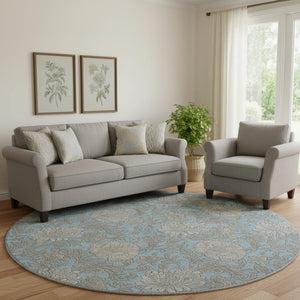 HomeRoots 8' Blue and Gray Floral Area Rug - Washable, UV Protected, Durable for High-Traffic Spaces & Style 655779