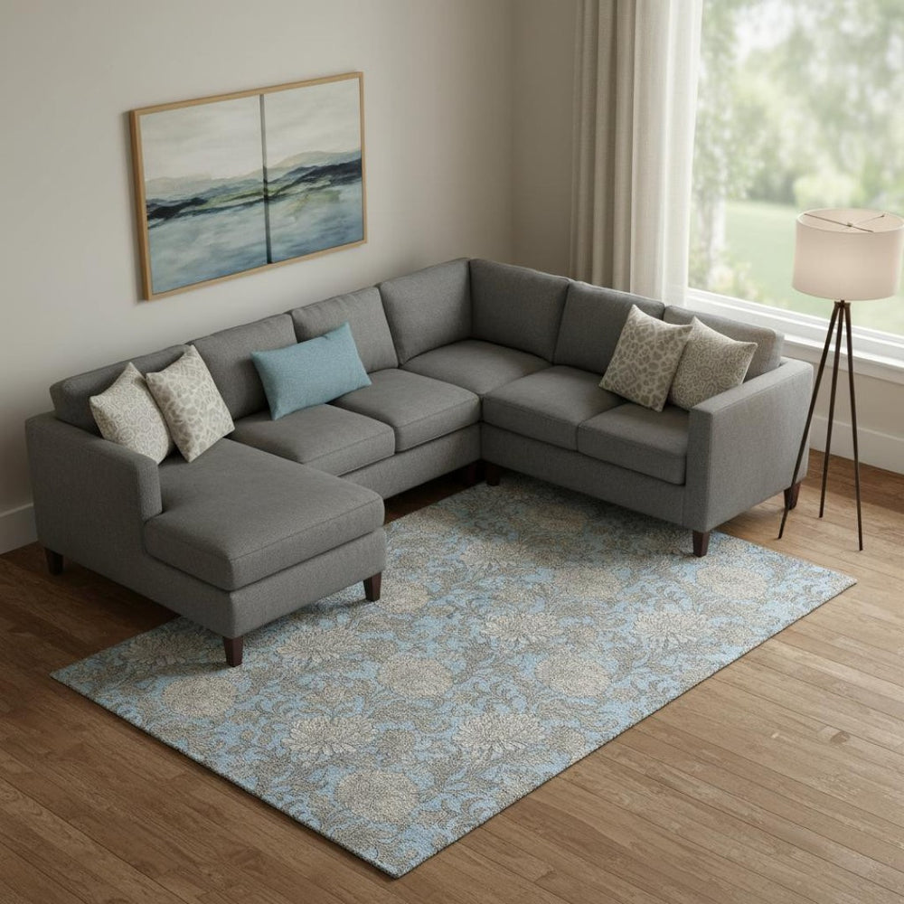 HomeRoots 8' X 10' Blue and Gray Floral Area Rug - Durable, Washable with UV Protection for High-Traffic Spaces 655780