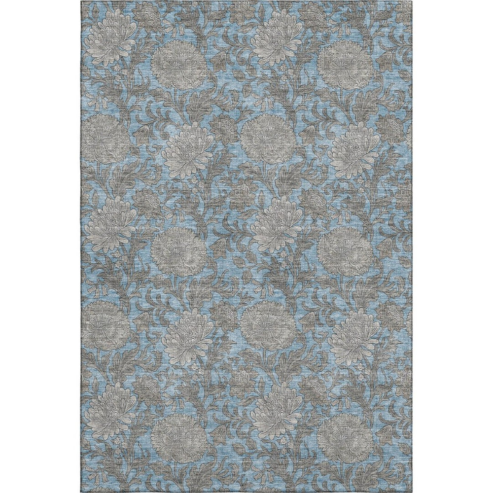 HomeRoots 8' X 10' Blue and Gray Floral Area Rug - Durable, Washable with UV Protection for High-Traffic Spaces 655780