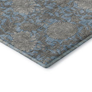 HomeRoots 8' X 10' Blue and Gray Floral Area Rug - Durable, Washable with UV Protection for High-Traffic Spaces 655780