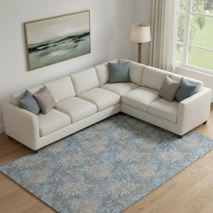 HomeRoots 9' X 12' Elegant Blue and Gray Floral Area Rug – Washable, UV-Protected, Perfect for High-Traffic Homes! 655781