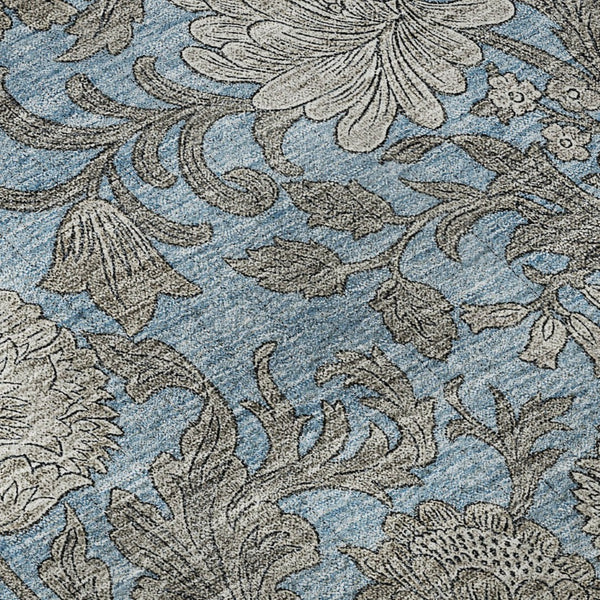 HomeRoots 9' X 12' Elegant Blue and Gray Floral Area Rug – Washable, UV-Protected, Perfect for High-Traffic Homes! 655781