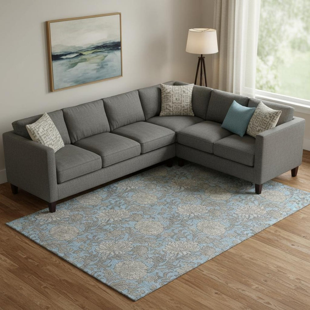 HomeRoots 10' X 14' Blue And Gray Floral Area Rug - Washable, UV Protected, Durable for Family Spaces & Pets 655782