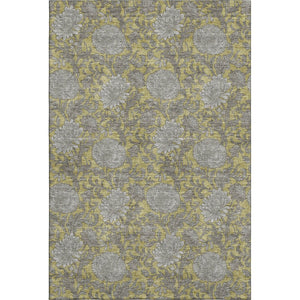 HomeRoots 5' X 8' Gold and Gray Floral Area Rug - Washable, UV Protected, Durable for Stylish Living Spaces 655784