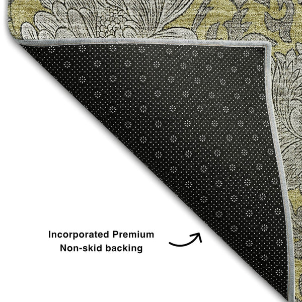 HomeRoots 5' X 8' Gold and Gray Floral Area Rug - Washable, UV Protected, Durable for Stylish Living Spaces 655784