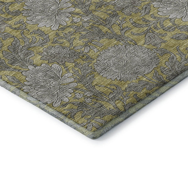HomeRoots 8' Gold and Gray Floral Washable Round Rug - Durable, Stain Resistant, UV Protected for Busy Homes! 655785